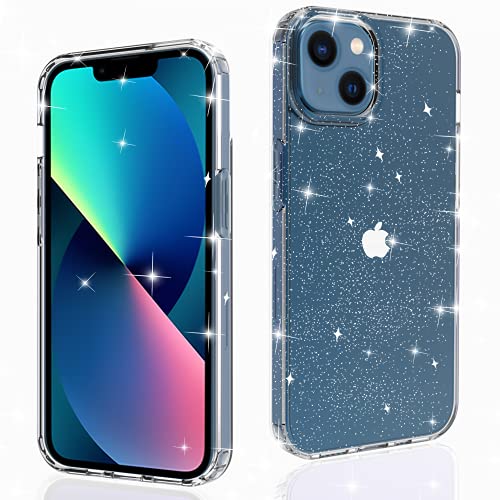 Restoo Designed for iPhone 13 Case for Women Girl,Clear Glitter Bling Sparkly Soft Cute Shockproof Phone Case Protective Cover for iPhone 13 6.1 inch 2021-Twinkle Clear