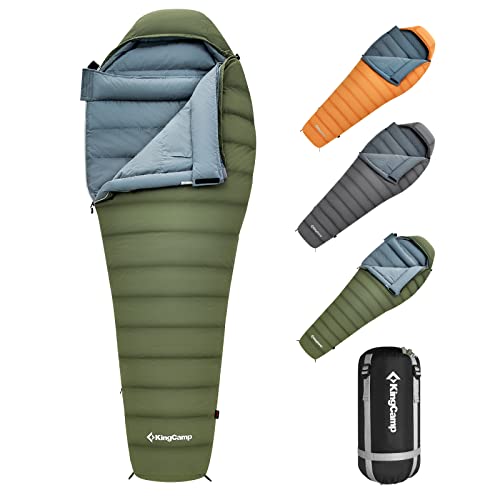 KingCamp Lightweight Mummy Down Sleeping Bag 3 Season Sleeping Bags for Adults, Ultralight Backpacking Sleeping Bag for Hiking, Camping and Backcountry with Durable Compression Bag