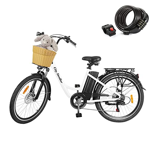 NAKTO Electric Bike 350W Ebike 26” Electric Bicycle, 30MPH Adults Electric City Bike with Removable 36v12ah Battery, Professional 6 Speed Gears