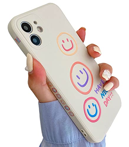 KERZZIL Cute Smile Pattern Compatible with iPhone 11 Case, Silicone Slim Fit [Soft Anti-Scratch Microfiber Lining] Flexible TPU Shockproof Protective Cover Cases Capa 6.1 Inch (Beige)