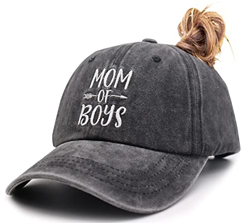 KKMKSHHG Boy Mom Ponytail Hat, Mama Gifts for New Mom, Embroidered Adjustable Vintage Baseball Cap for Women