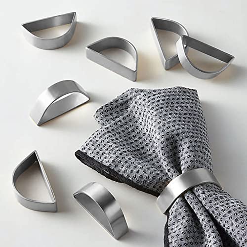 Cuff Brushed Silver Napkin Rings Set of 4, Modernist Napkin Ring Holder for Wedding, Banquet, Metallic Adornment for Table Settings, Glossy Serviette Buckles Decor (Semicircle – Silver)