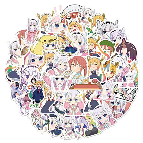 Anime Miss Kobayashis Dragon Maid Stickers for Laptop(50 Pcs),Gift for Kids Teens Adults Girl,Cute Cartoon Waterproof Stickers for Water Bottle,Vinyl Stickers for Scrapbook,Journal,Dairy,Skateboard