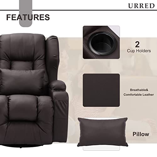 URRED Swivel Rocker Recliner Chairs for Living Room with Cup Holders/Lumbar Pillow/Side Pockets/Front Pockets/Wing Back/PU Leather (Brown) | The Storepaperoomates Retail Market - Fast Affordable Shopping