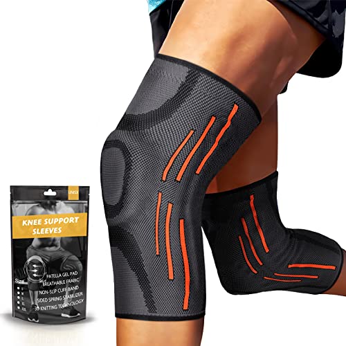 2 Pack Knee Compression Sleeve – Knee Brace for Men & Women with Patella Gel Pads & Side Stabilizers, Knee Support for Working Out, Running, Weightlifting, for Arthritis Joint Pain Relief ACL Size L