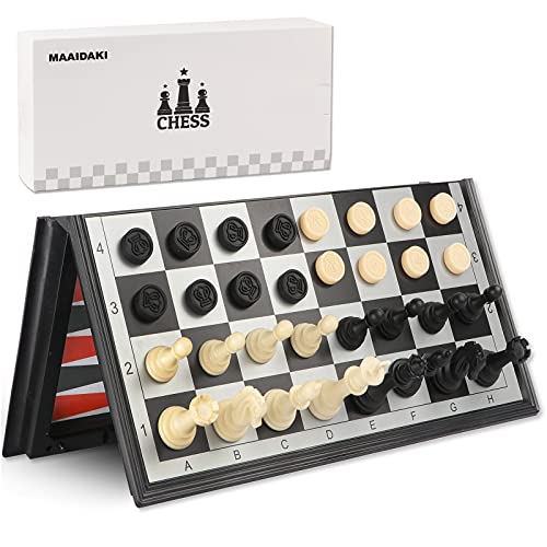MAAIDAKI ,3 in 1 Chess Checkers Backgammon Set,12″ Folding Travel Magnetic Chess with Checker and Backgammon Chess Sets,Board Games for Party or Family Gathering