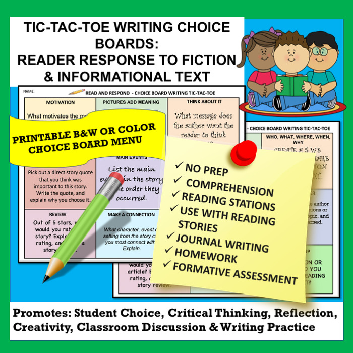READER RESPONSE – WRITING TIC TAC TOE CHOICE BOARDS FOR FICTION & INFORMATIONAL TEXT | The Storepaperoomates Retail Market - Fast Affordable Shopping