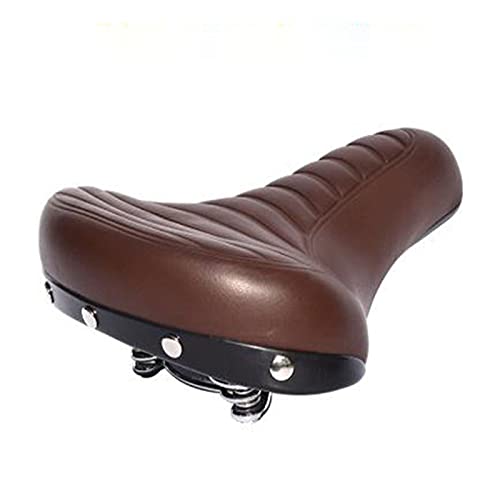 Comfortable Road Bike Seat Soft Wide Thicken Bicycle Saddle Vintage Leather Pad with Spring Cycling Accessories Rivetbrown