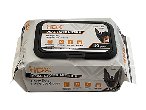 HDX Black Dual Layer 6ml Heavy Duty Disposable Nitrile Gloves 40 pack