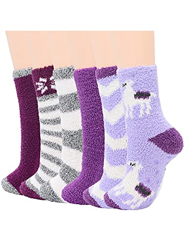 Cosy Encounter Womens Fuzzy Slipper Socks Winter Warm Anti Slip Socks Comfy Thick Thermal Socks Casual Home 6 Pairs Purple One Size WDCEBS4047SXE6PSN
