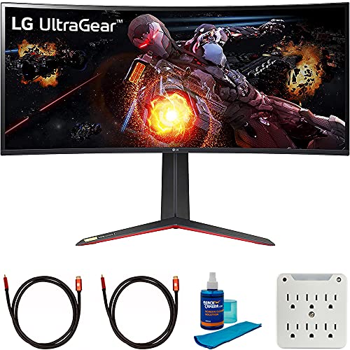 LG 34GP950G-B 34 inch Ultragear QHD 3440 x 1440 Nano IPS Curved Gaming Monitor Bundle with 2X 6FT Universal 4K HDMI 2.0 Cable, Universal Screen Cleaner and 6-Outlet Surge Adapter