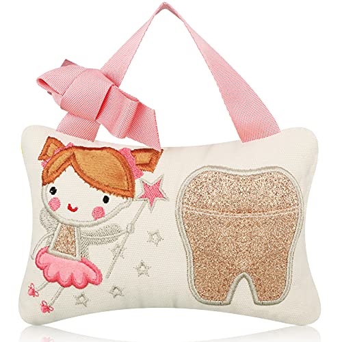Qunclay Tooth Fairy Pillow with Pocket Kids Tooth Pillow Tooth Keepsake Pouch Tooth Fairy Gifts for Girl and Boy, 3.9 x 5.9 Inches(Sweet Style)