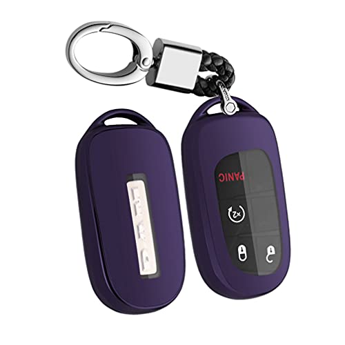 SANRILY 1pcs Key Fob Cover for Jeep Renegade 2021 Compass Grand Cherokee Keyless Key Case for Dodge Charger Challenger and for Chrysler 300 200 Key Shell with Keychain Purple Black