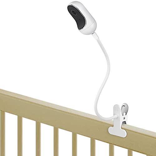Flexible Clip Mount Compatible with Owlet, Motorola and Other Baby Monitor Camera with 1/4 Threaded Hole Without Tools or Wall Damage – White