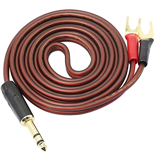 XMSJSIY 6.35mm 1/4 TRS to Y Spade Plug Speaker Cable,6.35mm Male Mono to U Fork Spade Plug Audio Cable OFC HiFi Speaker Wire(2 Y Plug) for DJ Application Subwoofer Guitars Headphone Jack Mixer -2m