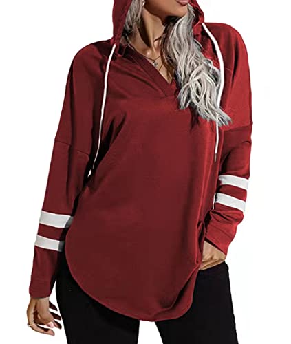 Plus Size Pullover Sweatshirts Women Loose Fit Batwing Top Fleece Hoodies Red 1X