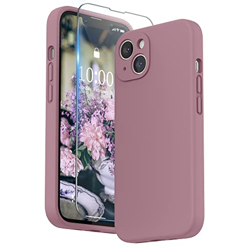 SURPHY Compatible with iPhone 13 Case with Screen Protector, (Camera Protection + Soft Microfiber Lining) Liquid Silicone Phone Case 6.1 inch 2021, Lilac Purple