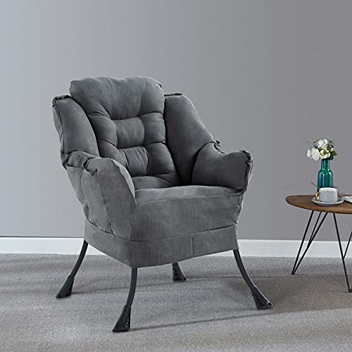 Fridtrip Upholstered Lazy Chair Accent Sofa Chair with Side Pocket Metal Legs and High-Density Foam Single Sofa Chair (Dark Grey)