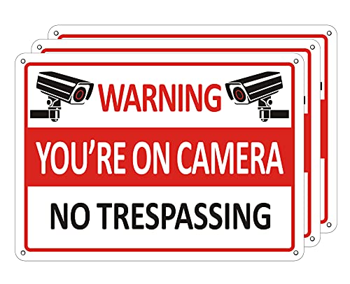 You’re on Camera Sign for Home Security (3 Pack), Metal Video Surveillance Sign, No Trespassing Sign for House, Camera Warning Sign Outdoor, Aluminum CCTV Sign, Weather Proof, Rust Free (10″ x 7″)