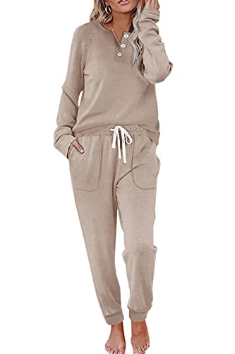 Sweatsuits for Women Set Petite, Two Piece Outfits for Women Casual Beige M