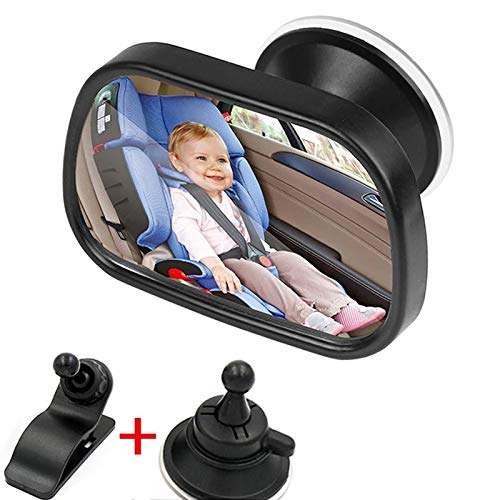 WSDSB Car Back Seat View Baby Mirror 2 in 1 Mini Children Rear Convex Mirror Adjustable Auto Kids Monitor Car Accessories Car Rear View Mirror Cover Cap (Color : Black)