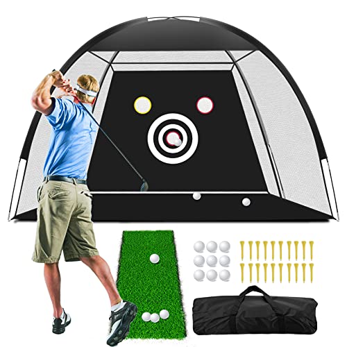 Golf Net, 10x7ft Golf Practice Net for Backyard Driving with Target, Golf Mat, 9 Real Golf Balls, 20 Golf Tees, Carry Bag for Men Kids Indoor Outdoor Sports Game