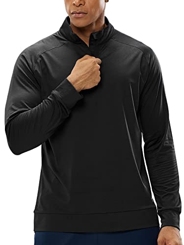 MIER Men’s Quarter Zip Pullover UPF 50+ Long Sleeve Golf Hiking Running Athletic Shirts, Lightweight Brushed Back Fleece (Black, Medium)