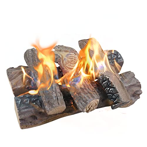 JP OutdoorGas Fireplace Logs Large 5 Pieces Artificial Realistic Ceramic Wood Logs for Indoor Outdoor Fireplace Fire Pits