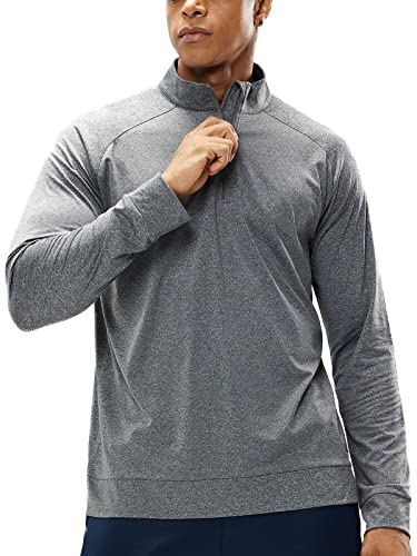 MIER Men’s Quarter Zip Pullover UPF 50+ Long Sleeve Golf Hiking Running Athletic Shirts, Lightweight Brushed Back Fleece (Heather Grey, Small)