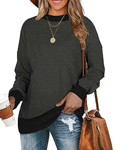 Womens Fall Clothes Casual Sweatshirt Long Sleeve Fashion Tunic Tops Dark Gray XL