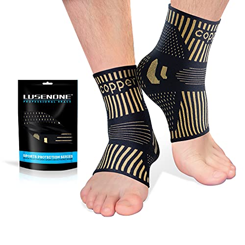 Lusenone Copper Ankle Brace Support for Men & Women (Pair), Best Ankle Compression Sleeve Socks for Plantar Fasciitis, Sprained Ankle, Achilles Tendon, Pain Relief, Recovery, Sports
