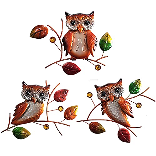 ORG Owl Trio Metal Wall Art Decoration For Harvest Thanksgiving Halloween, Owl Wall Plaque Sculpture Hanging for Garden,Patio,Living Room,Dining Room Bathroom , 3 Pack, ORANGE, 26*1.5*20 CM