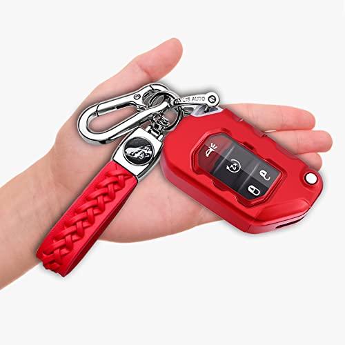 CEBAT TPU Key Fob Cover Case Shell Keychain for Jeep 2018 2019 2020 2021 Wrangler JL JLU Rubicon 2020 2021 Gladiator JT Sahara JLU flip Key fob Remote Control,Red