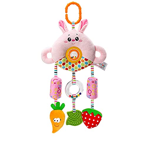 D-KINGCHY Baby Car Seat Stroller Toys Hanging Animal Plush Toys Soft Teething Rattle Toys Newborn Crib Bed Around Stuffed Toy with Wind Bell, Teether, Rattle Sound, Ring for 0-3 Years Old (Rabbit)