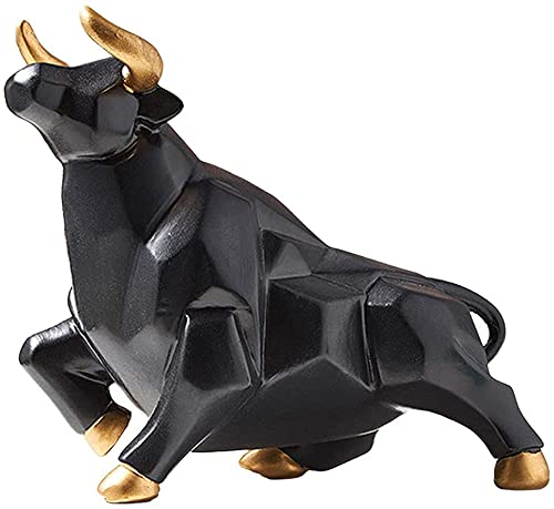 Bull Statue Abstract Bull Sculpture Resin Wolf Figurine Animal Wildlife Ornaments for Living Room Bedroom Office Cabinets – Black S Look Up
