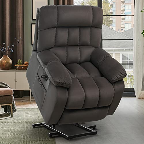 SENYUN Power Lift Recliner Chair with Heat & Vibration, Massage Lift Recliner for Elderly, Short-Pile Fabric Lift Reclining Chairs for Home Living Room, Dark Coffee