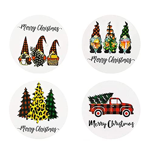 Yeahii 500Pcs Merry Christmas Round Stickers Roll Cartoon Gnome Xmas Tree Truck Adhesive Labels for DIY Envelope Seal Gift Wrap