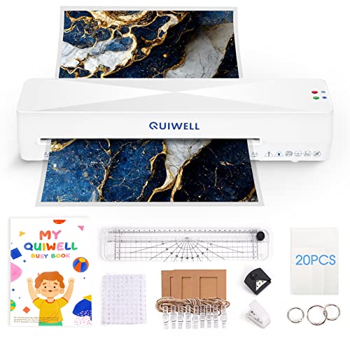 QUIWELL 9 in 1 Laminator, Laminator Machine with 20 Laminating Sheets, 9 Inches Thermal Laminating Machine with Paper Trimmer, Corner Rounder, Hole Punch, Bonus Busy Book for Home Office School Use
