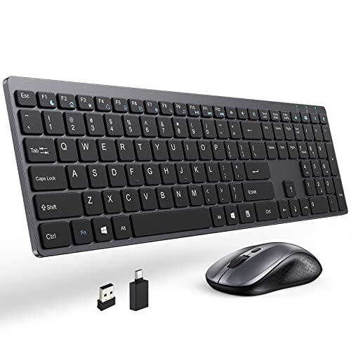 Wireless Keyboard Mouse Combo, Compact Quiet Full Size Keyboard with Numeric Keypad 2.4ghz Ultra-Thin Design for Laptop Windows Computer Desktop Mac PC Notebook