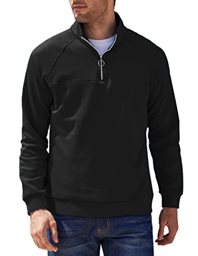 COOFANDY Men’s Quarter Zip Pullover Lightweight Regular Fit Long Sleeve Mockneck Sweatshirt Black