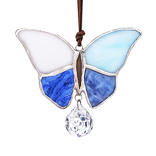 H&D HYALINE & DORA Tiffany Stained Glass Window Hangings Butterfly Shaped Art Style Sun Catcher Windows Panels for Home Garden Party Christmas Day Gift