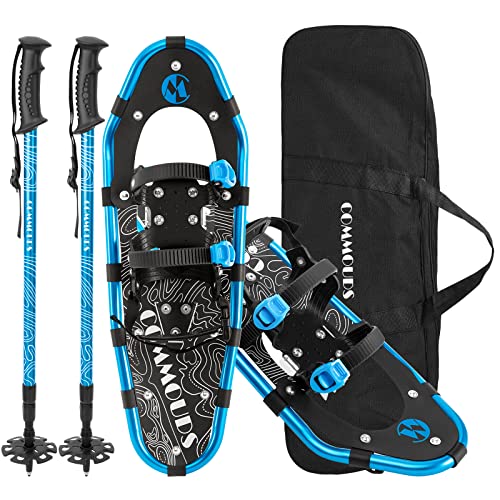 COMMOUDS Lightweight Snow Shoes for Men Women Youth Kids, Fully Adjustable Bindings, 14/21/25/30 Inches Aluminum Alloy Terrain Snowshoes with Trekking Poles and Carrying Bag