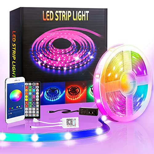 HMCOF Led Strip Lights for Bedroom 50ft, Smart RGB Music Sync DIY Color Changing Led Light Strip, 24v Led Lights Strip with Remote and APP Control for Room Party Home Decoration