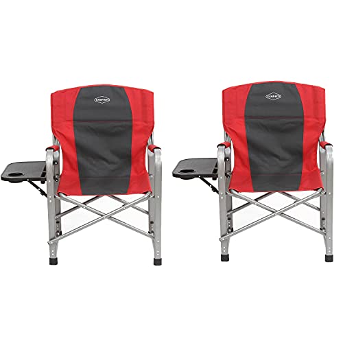 Kamp-Rite Foldable Oversized Padded Lightweight Director’s Lawn Chair w/Side Table and Cupholder, Red (2 Pack)