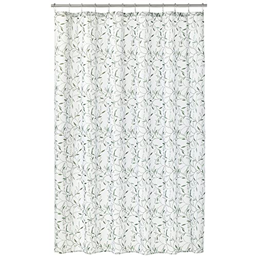 mDesign Decorative Scroll Leaf Print – Easy Care Fabric Shower Curtain with Reinforced Buttonholes, for Bathroom Showers, Stalls and Bathtubs, Machine Washable – 72″ x 72″ – Green Multi