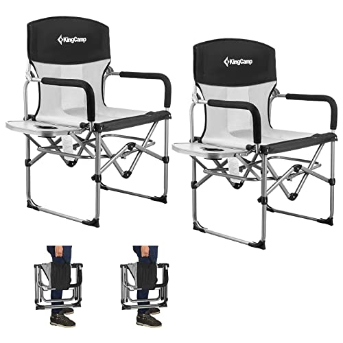 KingCamp Camping Chairs for Adults Folding Chairs Camping Directors Chair with Side Table Heavy Duty Camping Chairs Supports 300lbs for Outdoor,Camping,Lawn,Picnic,Trip(2 Pack of Black/Grey)