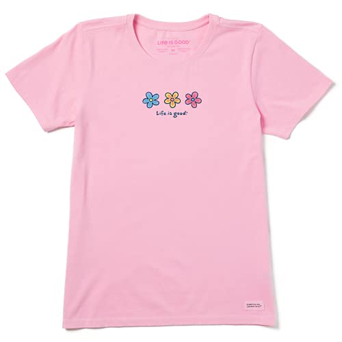 Life is Good Women’s Standard Vintage Crusher Graphic T-Shirt Three Daisies, Happy Pink, Large