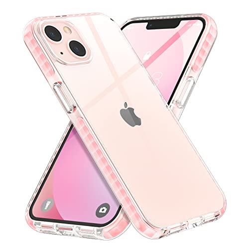 MILPROX Compatible for iPhone 13 Clear Case (2021), Crystal Transparent Cover Shockproof Protective Heavy Duty Bumper Shell Anti-Yellow Anti-Scratch for iPhone 13 6.1″ 【2 Cameras】 2021-Pink