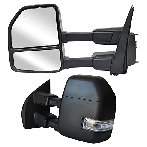 ReYee Towing Mirrors fit 2017 2018 2019 2020 Ford F250 F350 F450 F550 Super Duty with Power Heated LED Turn Signal Light Temperature Sensor Auxiliary Lamp Black Housing