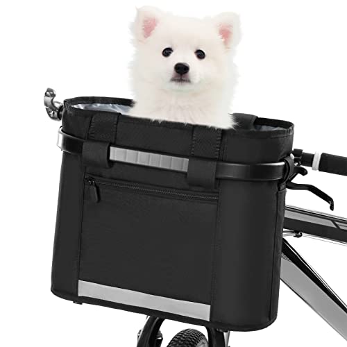 Doorslay Bike Basket Front Removable Bicycle Handlebar Basket Small Pet Cat Dog Carrier Folding Detachable Max. Bearing: 11lbs